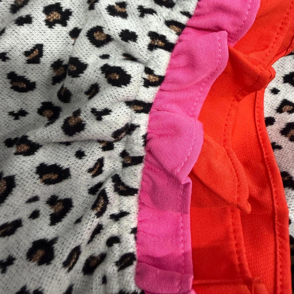 Leopard & Ruffle Colorblock Pink Red Blouse Large - Picture 4 of 6